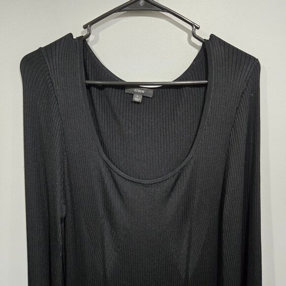 🐢 J. Crew Ribbed Black squareneck sweater-dress Size L stretchy! - Picture 5 of 16